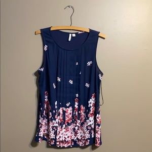 Elle Navy Blue and Red Floral Formal Tank Large